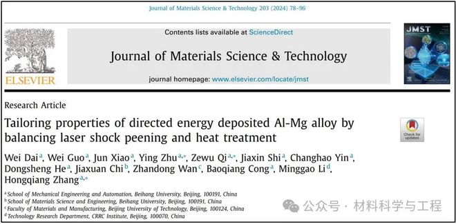 北航《JMST》：新型电弧增材铝合金强韧化策略！激光冲击强化与热处理复合制造(图1)